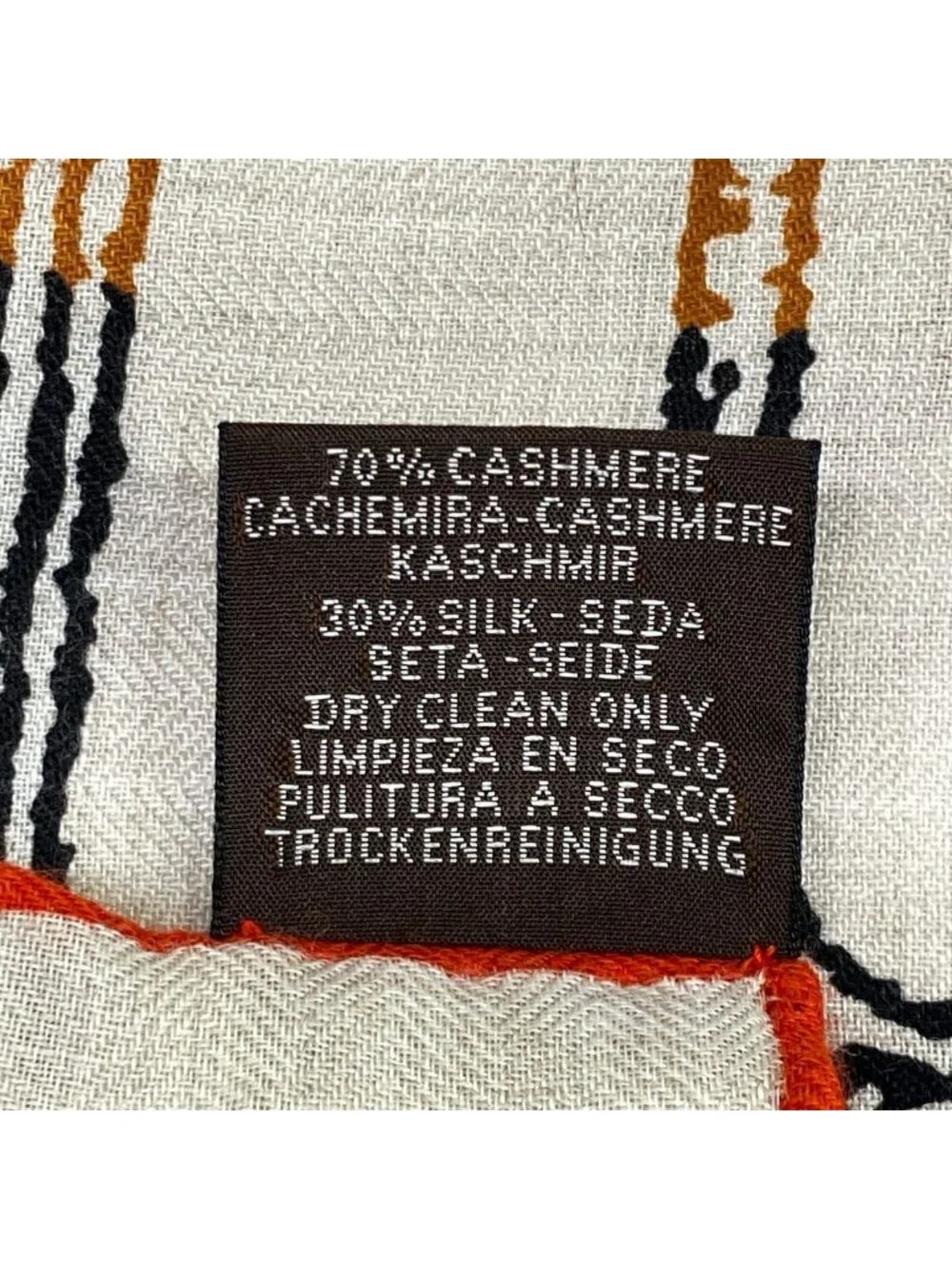 Hermes Shawl Carre 140 Gray Beige Light Brown Black Cashmere Silk Scarf